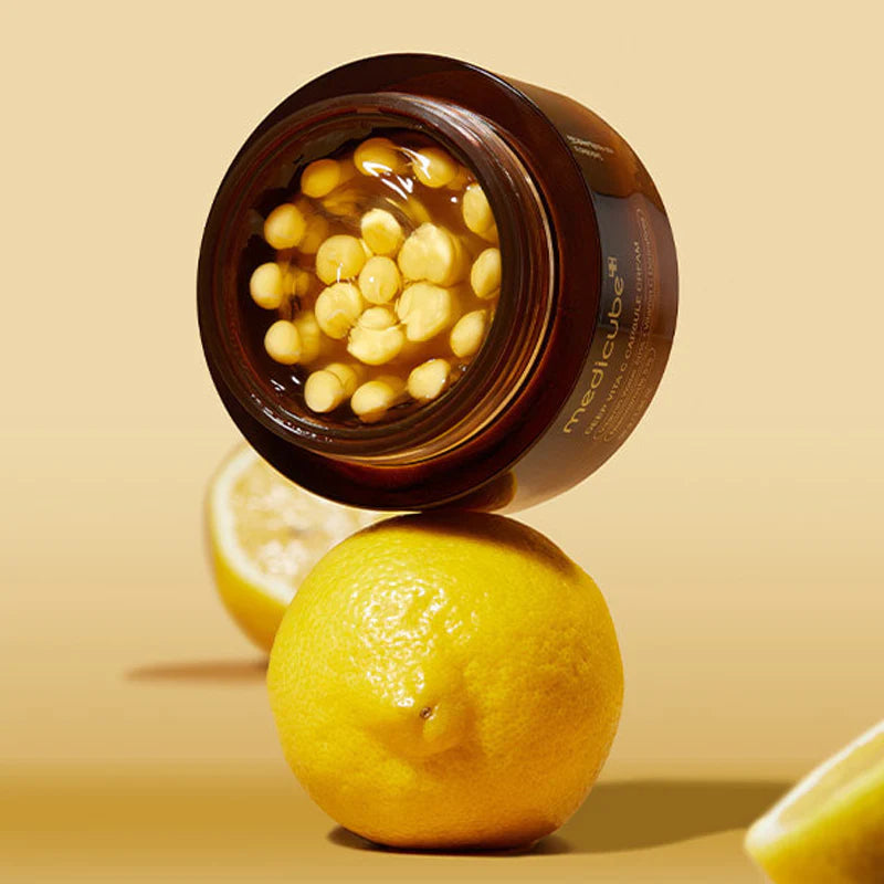 Unique capsule-in-gel texture of Medicube Deep Vita C Cream β Non-sticky, fast-absorbing Vitamin C moisturizer for daily radiance at Atelier De Glow UAE.