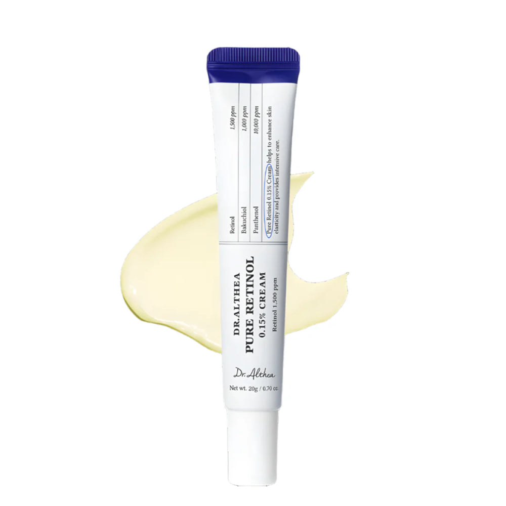 Dr. Althea Pure Retinol 0.15% Cream – 20g Korean night treatment with Pure Retinol, Adenosine, and Tocopherol available at Atelier De Glow UAE.