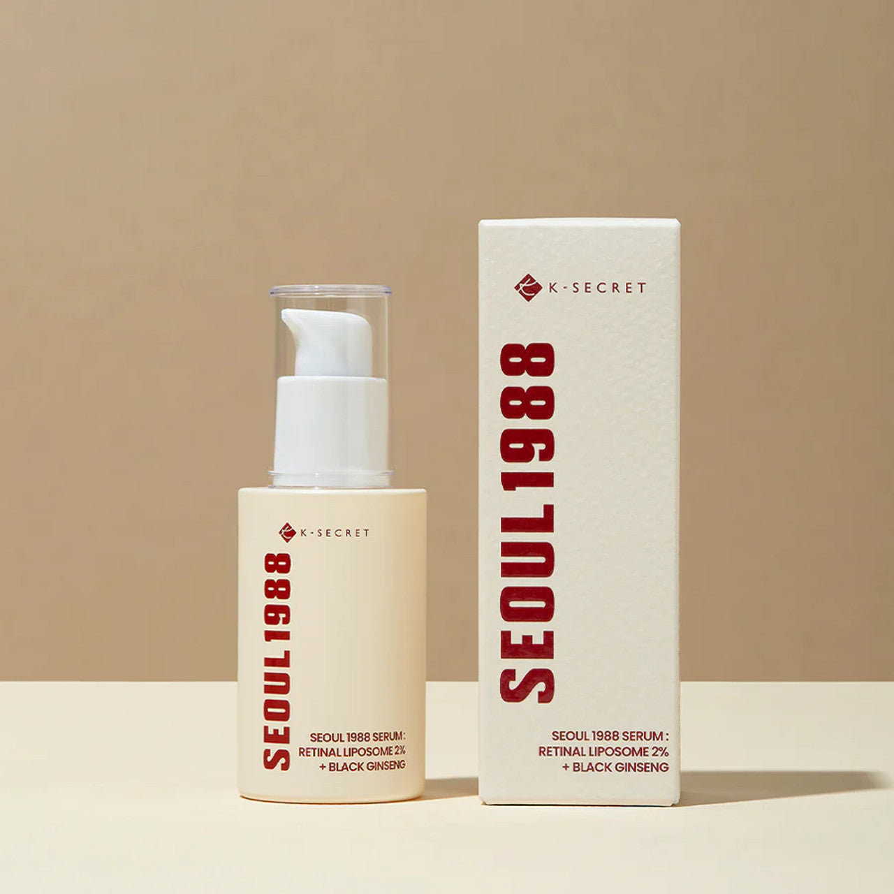 Smooth, pale yellow fluid emulsion texture of KSECRET SEOUL 1988 Retinal 2% Serum absorbing seamlessly into the skin at Atelier De Glow UAE.