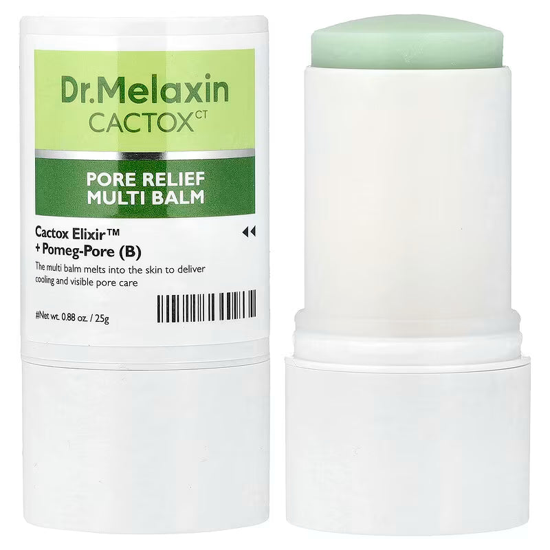 Crystal-clear, solid, and ultra-refreshing water-gel stick texture of Dr.Melaxin Cactox Multi Balm gliding weightlessly across oily skin zones at Atelier De Glow UAE.