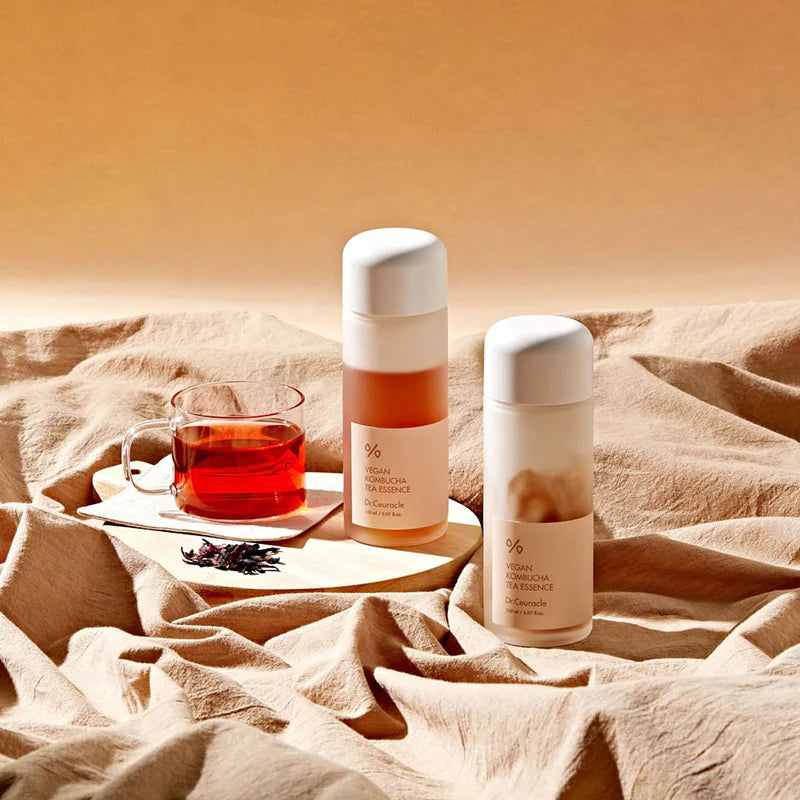 Luxurious milky-tea texture of Dr. Ceuracle Kombucha Essence – Lightweight, hydrating bi-phase toner-serum hybrid at Atelier De Glow UAE.
