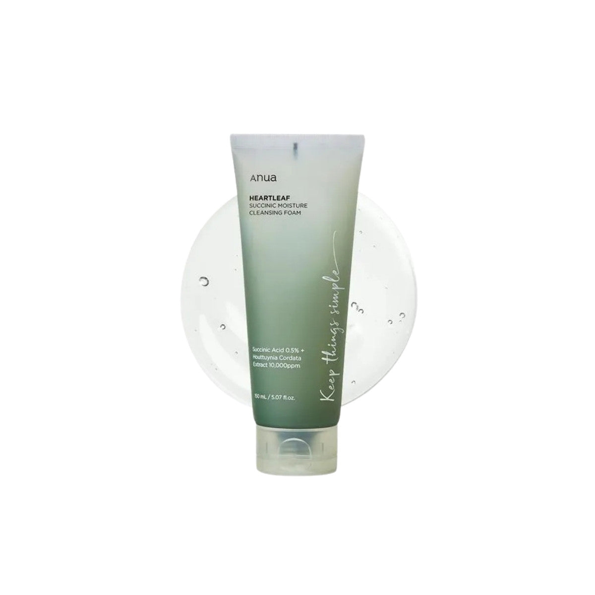 Anua Heartleaf Succinic Moisture Cleansing Foam β Low-irritation Korean cleanser with Succinic Acid and Heartleaf extract available at Atelier De Glow UAE.