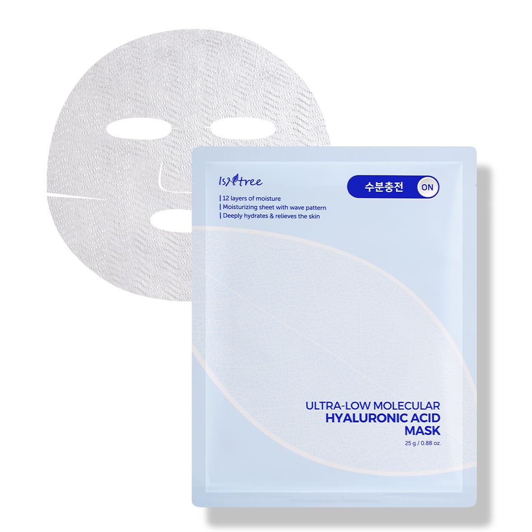Isntree Ultra-low Molecular Hyaluronic Acid Mask – 500 Dalton vegan sheet mask for intensive deep hydration at Atelier De Glow UAE.