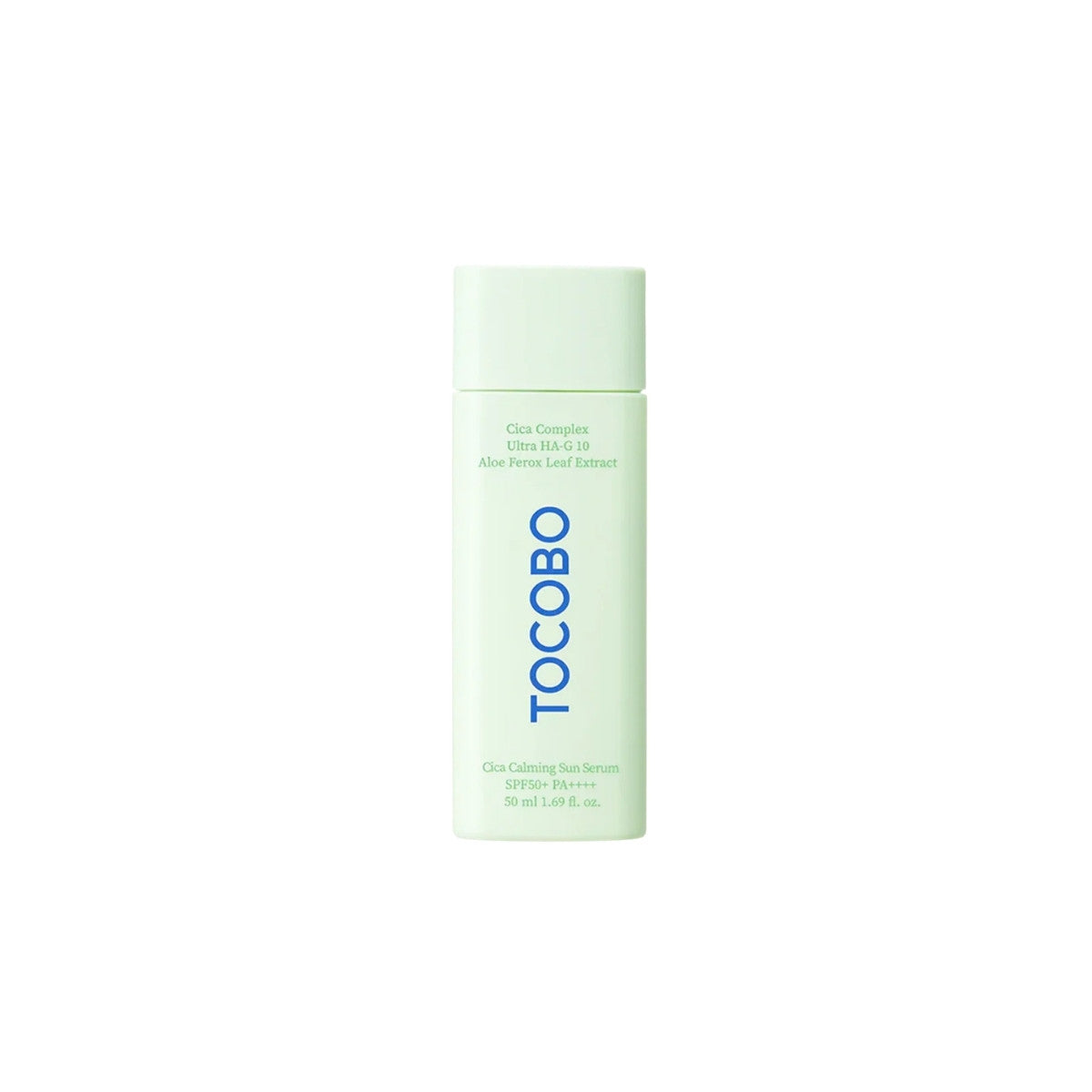 TOCOBO Cica Calming Sun Serum SPF50+ PA++++ 50ml – hydrating chemical sunscreen with Cica extracts for soothing sensitive skin, available at Atelier De Glow UAE.