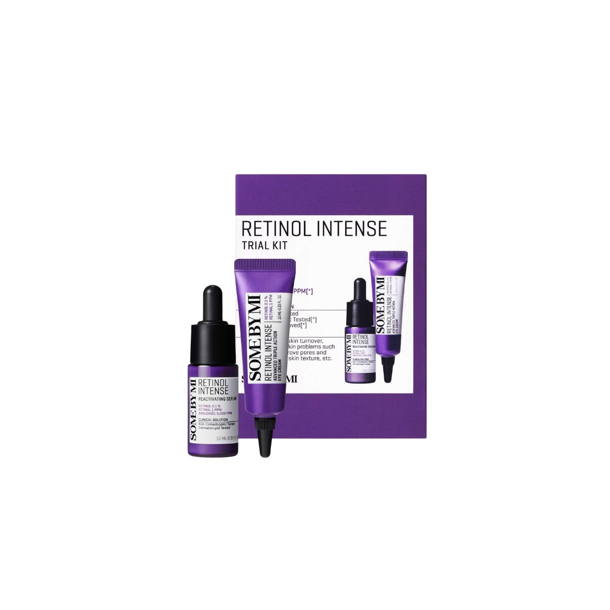 Some By Mi Retinol Intense Trial Kit – 2-piece set featuring 10ml Reactivating Serum and 10ml Triple Action Eye Cream available at Atelier De Glow UAE.