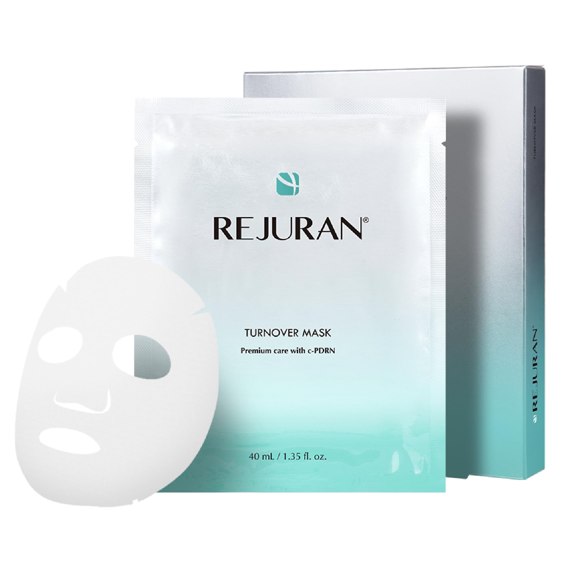 REJURAN Turnover Mask – Premium 5-pack clinical sheet masks infused with c-PDRN marine DNA, Centella Asiatica, and Peptides available at Atelier De Glow UAE.