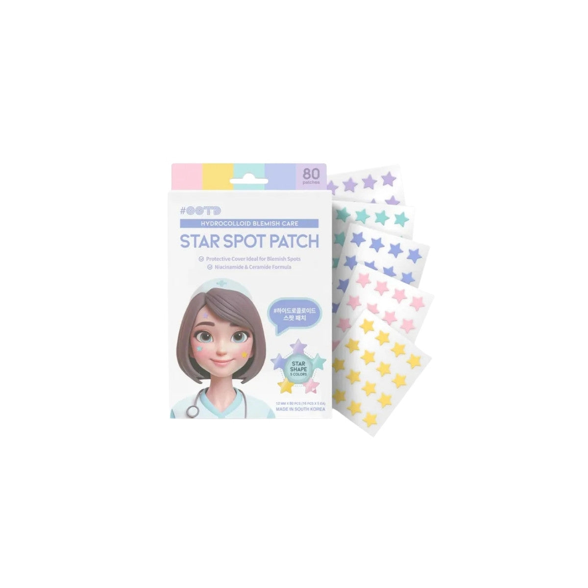 OOTD Star Spot Patch 80 patches β vegan hydrocolloid acne treatment infused with niacinamide and ceramide for effective blemish care at Atelier De Glow UAE.