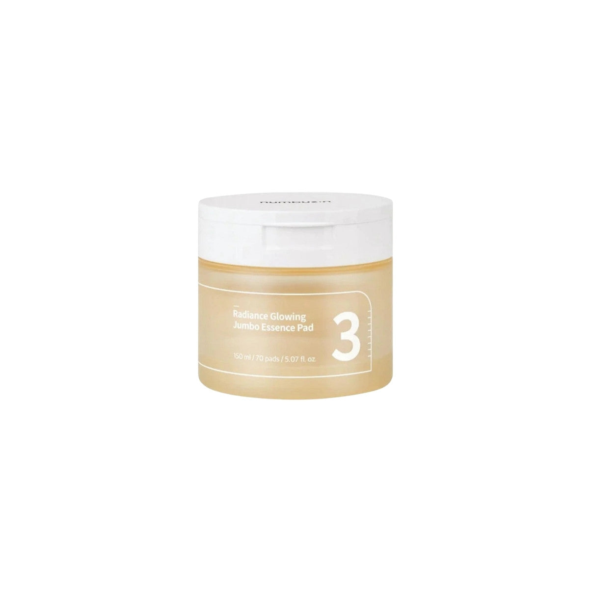 numbuzin No.3 Radiance Glowing Essence Pad – 70-count Korean fermented toner pads with Bifida and Galactomyces available at Atelier De Glow UAE.