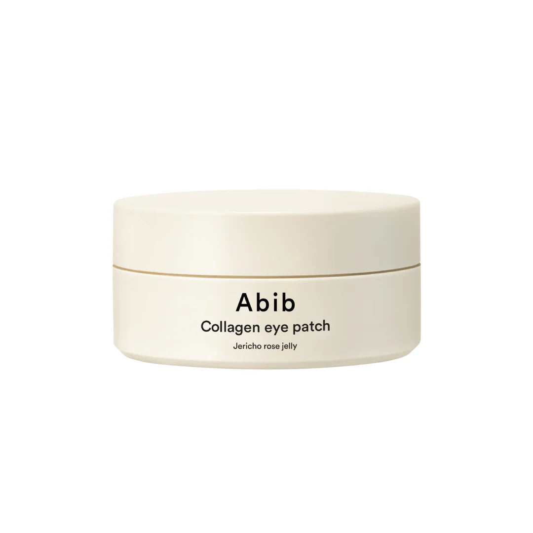 Abib Collagen Eye Patch 60PCs jar β Vegan Collagen and Palmitoyl Tripeptide-5 infused Korean hydrogel eye masks available at Atelier De Glow UAE.