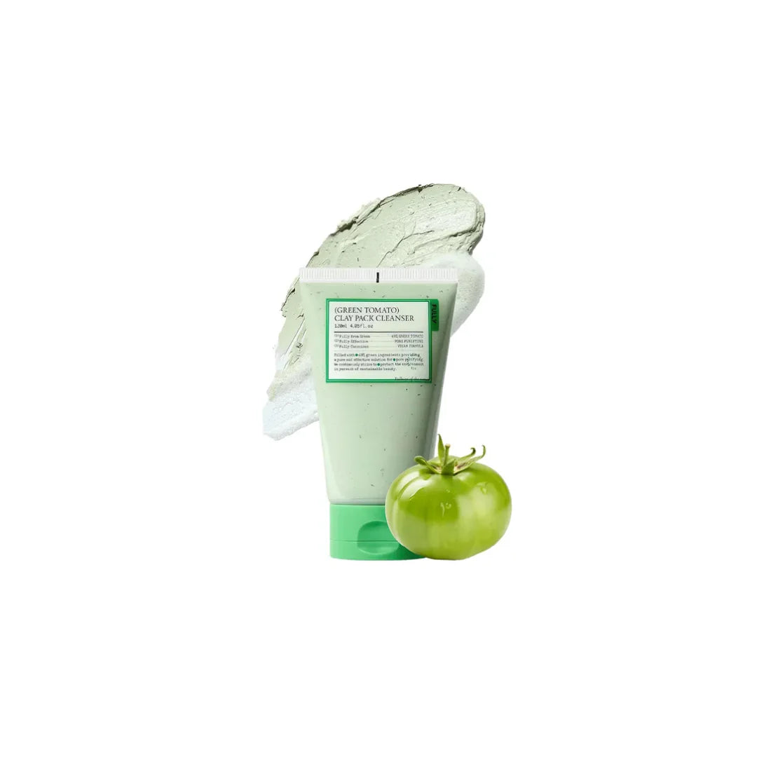 Fully Green Tomato Clay Pack Cleanser – 120ml Korean 2-in-1 mask and foam cleanser featuring Green Tomato pore-tightening technology at Atelier De Glow UAE.