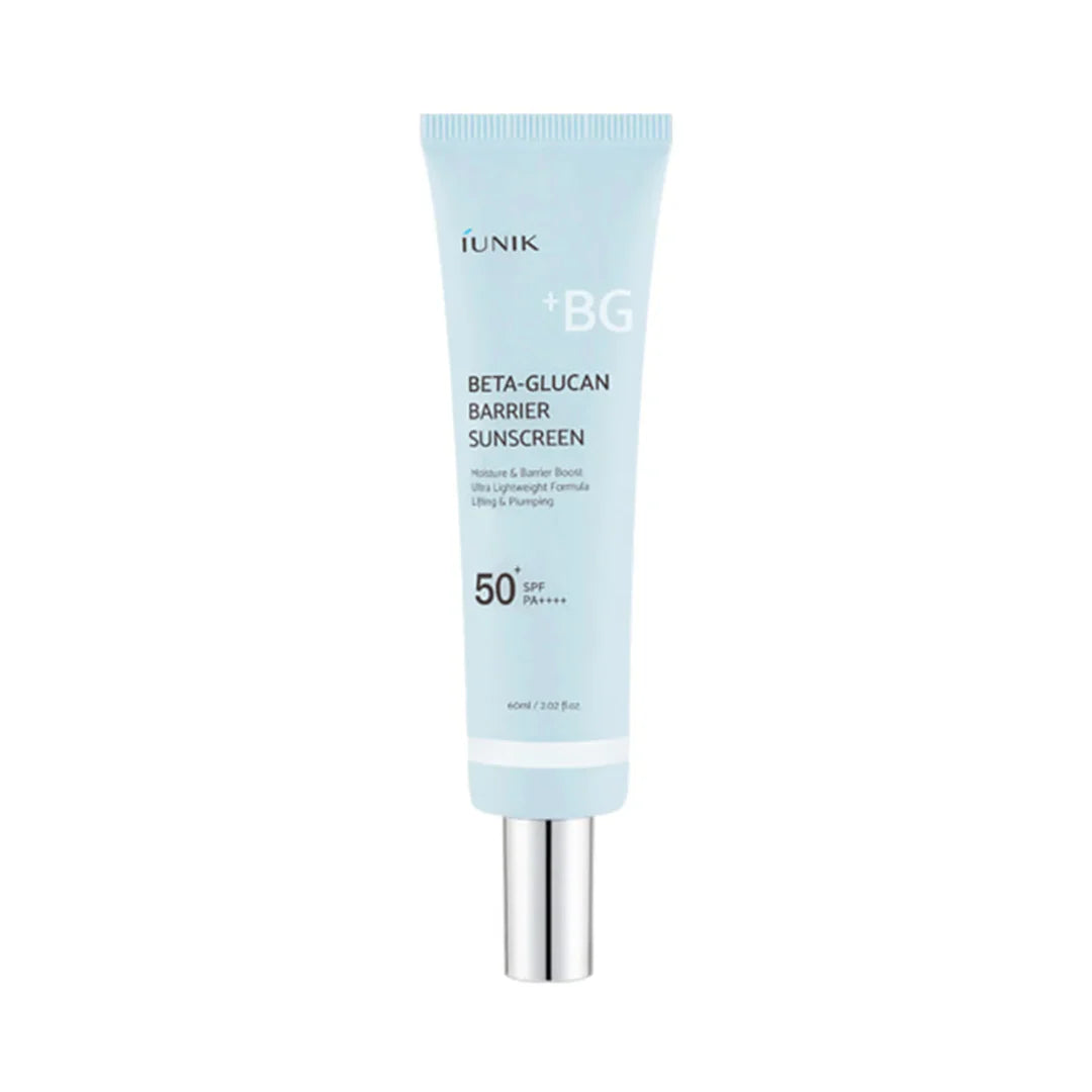iUNIK Beta-Glucan Barrier Sunscreen – 60ml chemical SPF 50+ PA++++ infused with barrier-strengthening Beta-Glucan available at Atelier De Glow UAE.