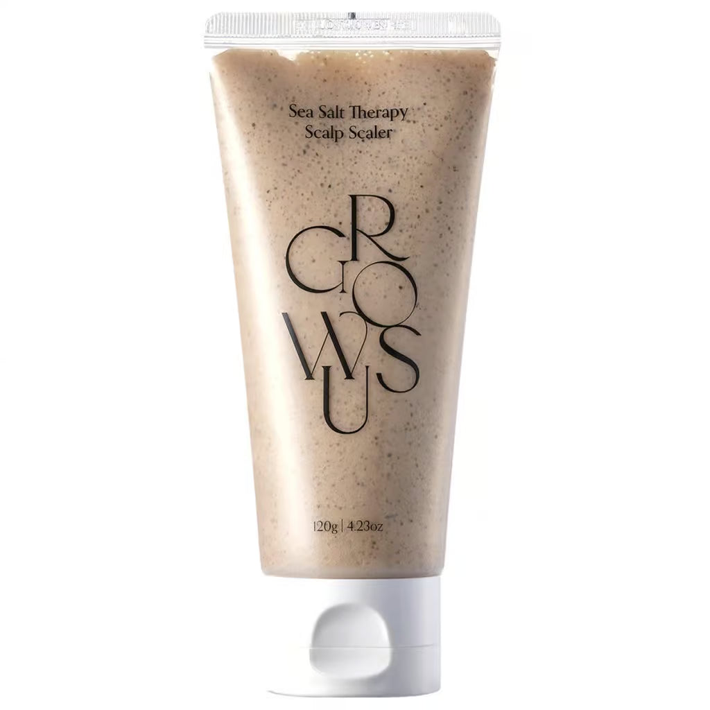 GROWUS Sea Salt Therapy Scalp Scaler – 120g Korean scalp scrub featuring Sea Salt and Himalayan Pink Salt for deep exfoliation available at Atelier De Glow UAE.
