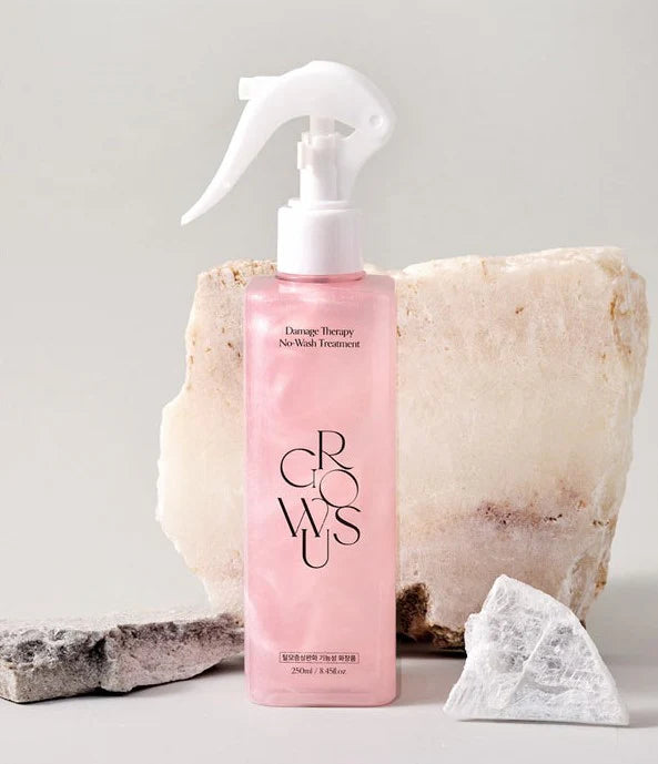 Dual-phase mist texture of GROWUS Damage Therapy Treatment β Lightweight, non-greasy professional hair repair spray at Atelier De Glow UAE.