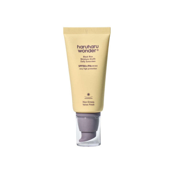 Haruharu Wonder Black Rice Moisture Airyfit Sunscreen – 50ml SPF 50+ PA++++ chemical sunscreen with fermented Black Rice available at Atelier De Glow UAE.