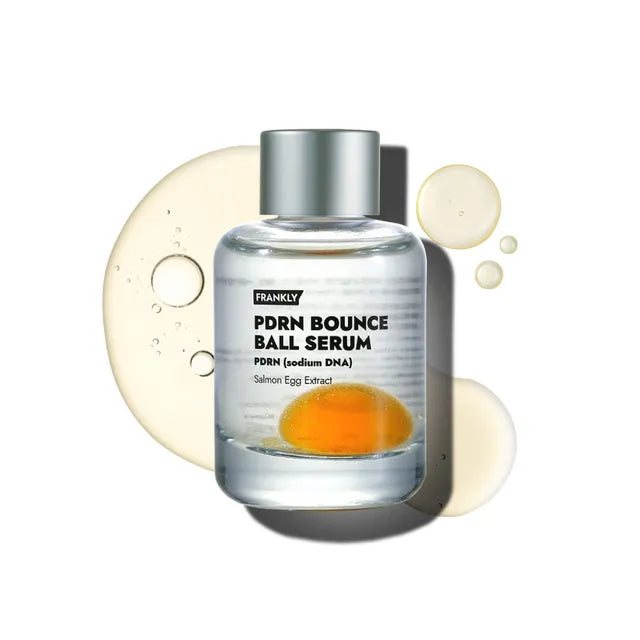 FRANKLY PDRN Bounce Ball Serum β 30ml shake-to-activate biphasic serum with 99% Pure Salmon DNA and Salmon Egg Extract available at Atelier De Glow UAE.