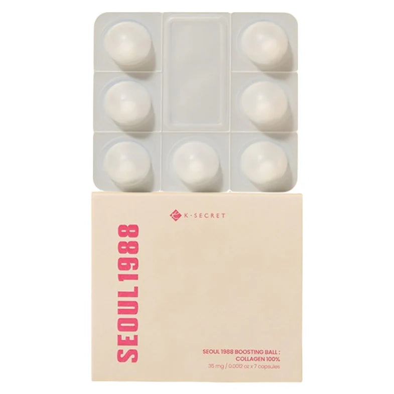 KSECRET SEOUL 1988 Boosting Ball: Collagen 100% β Freeze-dried pure collagen spheres for intensive anti-aging at Atelier De Glow UAE.