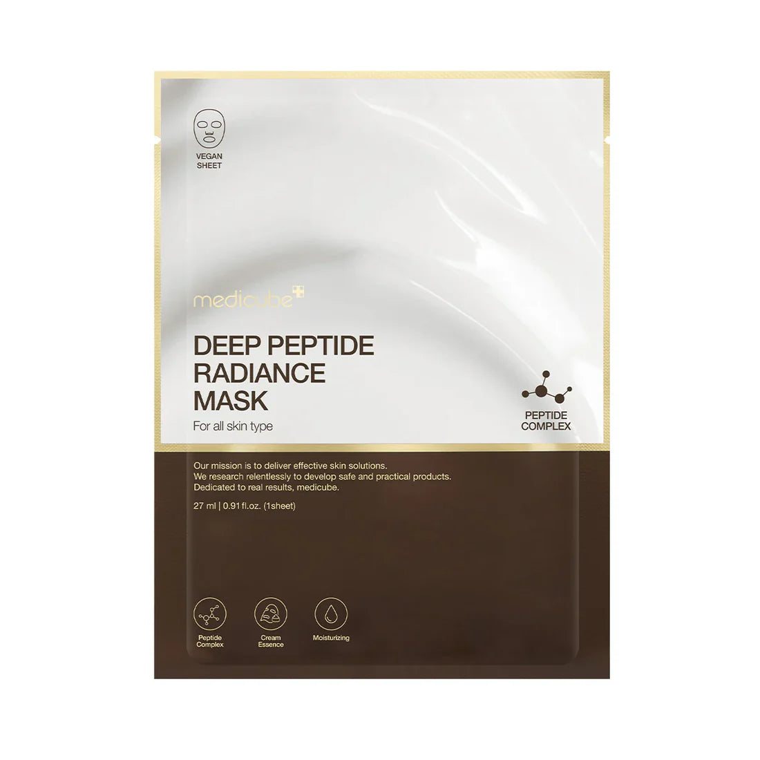 Medicube Deep Peptide Radiance Mask β 27ml clinical anti-aging sheet mask with low-molecular Multi-Peptide Complex and Adenosine available at Atelier De Glow UAE.
