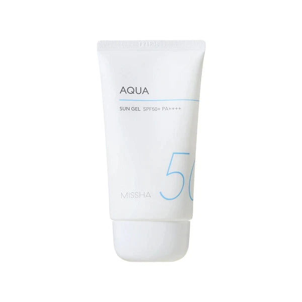 Missha All Around Safe Block Aqua Sun Gel SPF50+ PA+++ β 50ml lightweight chemical daily sunscreen gel available at Atelier De Glow UAE.