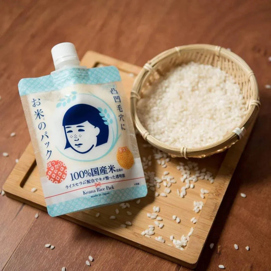 Soft, thick, and highly absorbent cotton-style sheet texture of Keana Rice Mask adhering firmly to the facial contours at Atelier De Glow UAE.