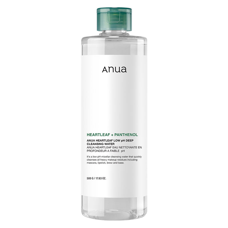 Anua Heartleaf Low pH Deep Cleansing Water 500ml β Soothing Houttuynia Cordata extract and mild surfactants in a Korean micellar water at Atelier De Glow UAE.