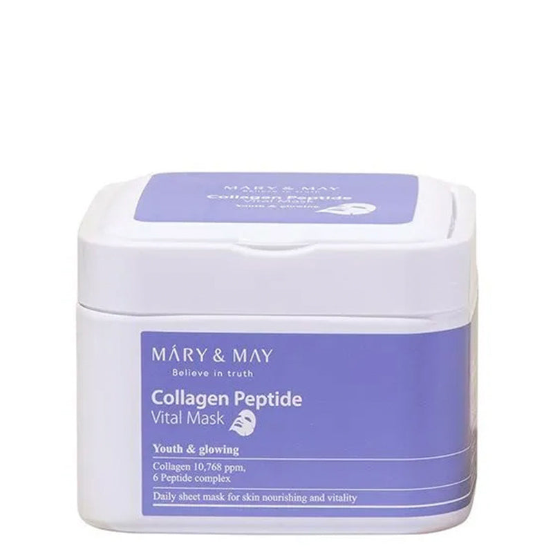 Mary & May Collagen Peptide Vital Mask – 30pcs daily sheet mask pack with low-molecular collagen and 6-peptide complex at Atelier De Glow UAE.