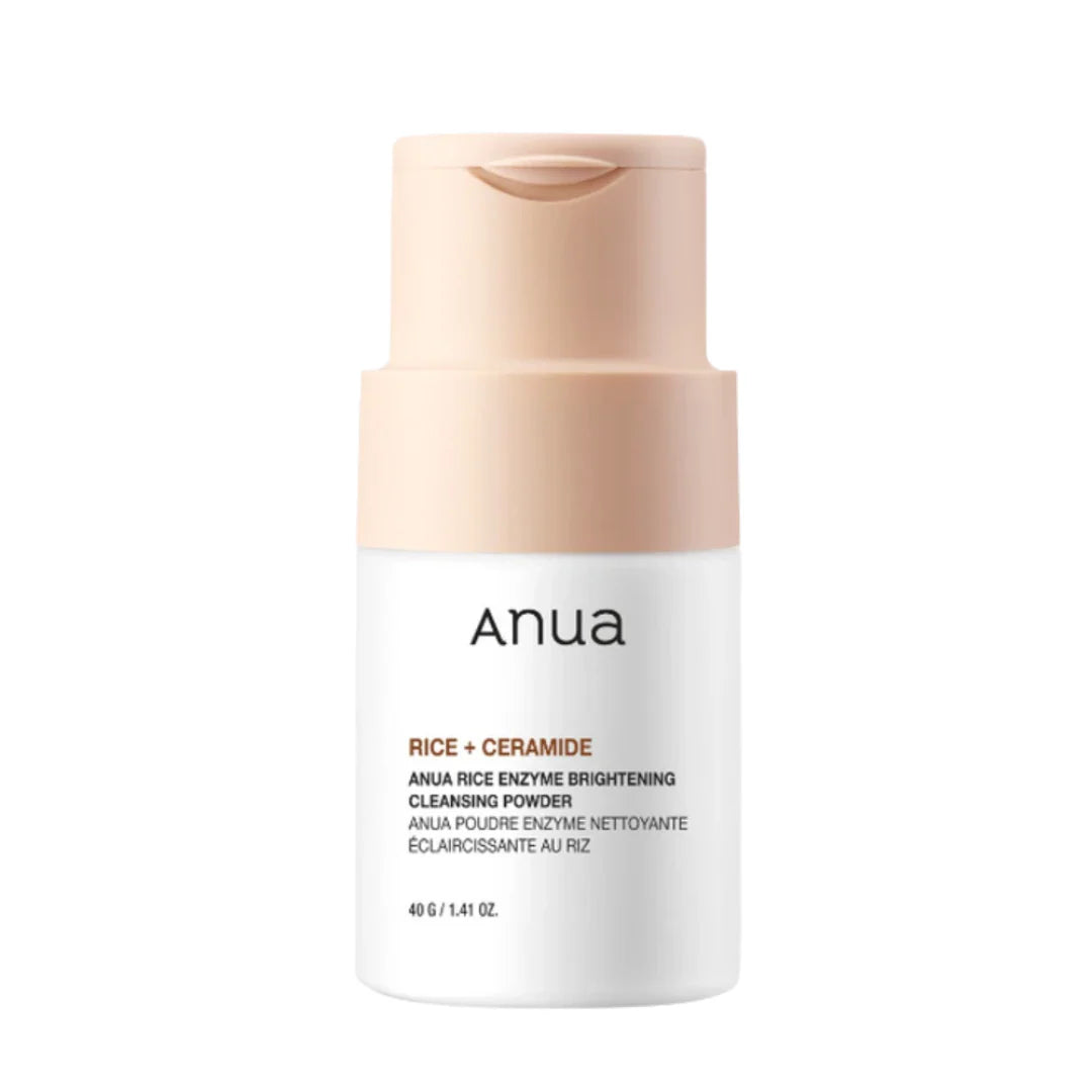 Anua Rice Enzyme Brightening Cleansing Powder – Water-activated Korean exfoliator with Rice Bran and Papain enzymes available at Atelier De Glow UAE.