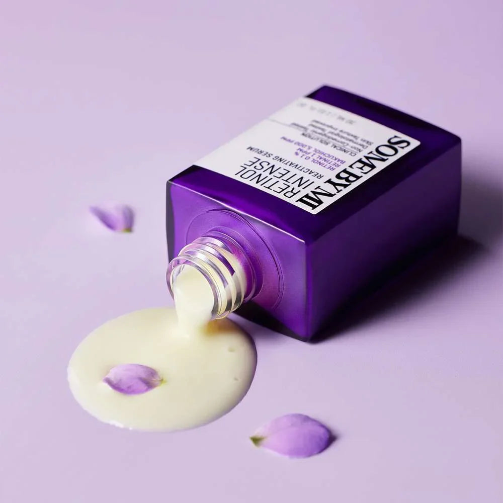 Creamy purple SOME BY MI Retinol Intense Serum texture – Low-irritation Korean Retinol for sensitive skin and beginners at Atelier De Glow UAE.