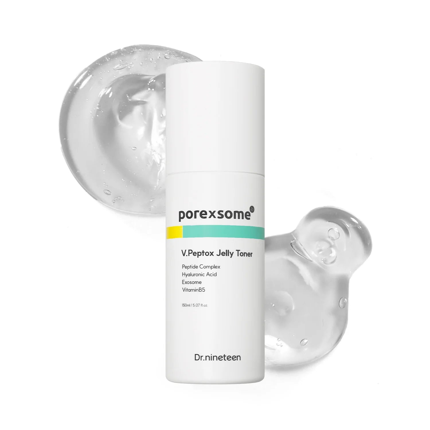 Dr.nineteen PoreXsome V.Peptox Jelly Toner β 150ml Korean firming toner featuring V-Peptide and Exosome technology available at Atelier De Glow UAE.