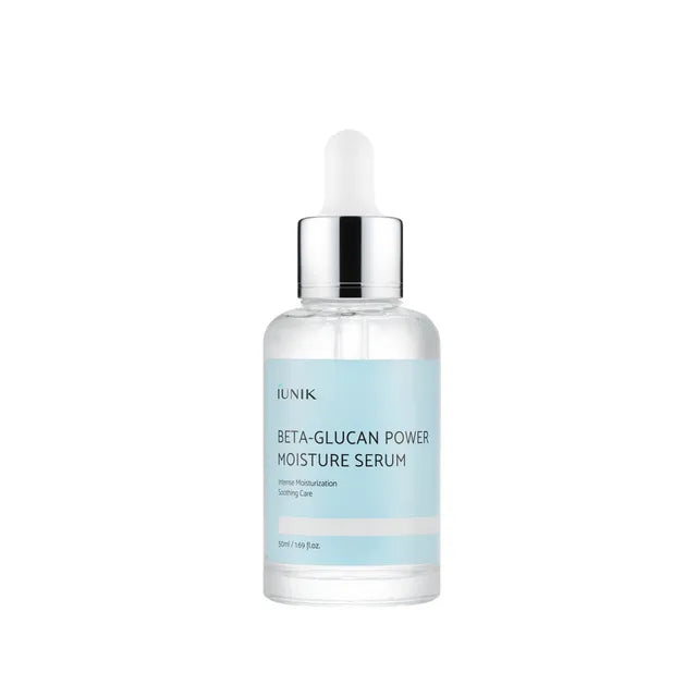 iUNIK Beta-Glucan Power Moisture Serum β 50ml high-concentration ampoule with 98% pure Beta-Glucan available at Atelier De Glow UAE.