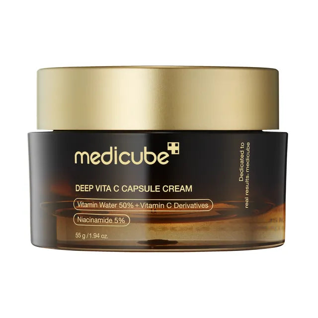 Medicube Deep Vita C Capsule Cream β 55g brightening moisturizer with fresh-burst stabilized Vitamin C capsules available at Atelier De Glow UAE.