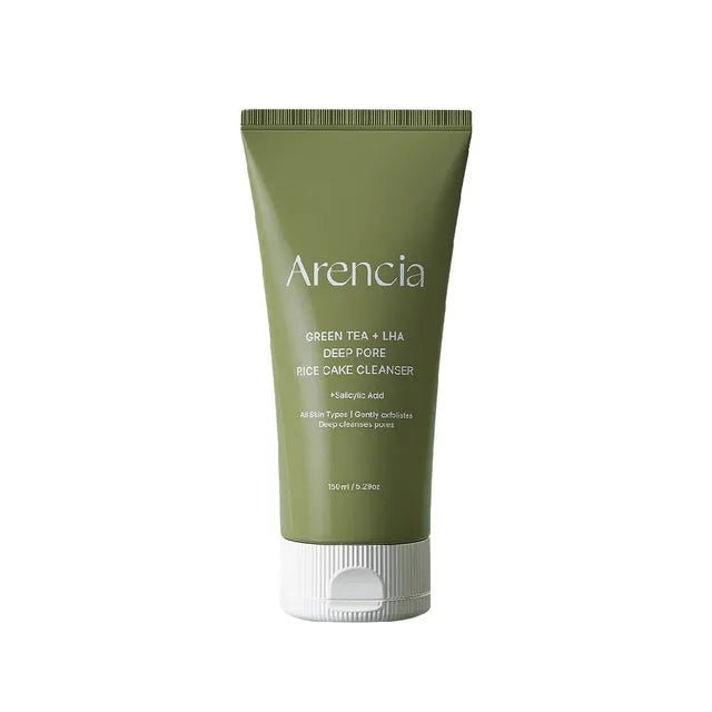 Arencia Green Tea + LHA Deep Pore Rice Cake Cleanser β Korean artisanal 2-in-1 cleanser and pore mask with LHA exfoliation available at Atelier De Glow UAE.