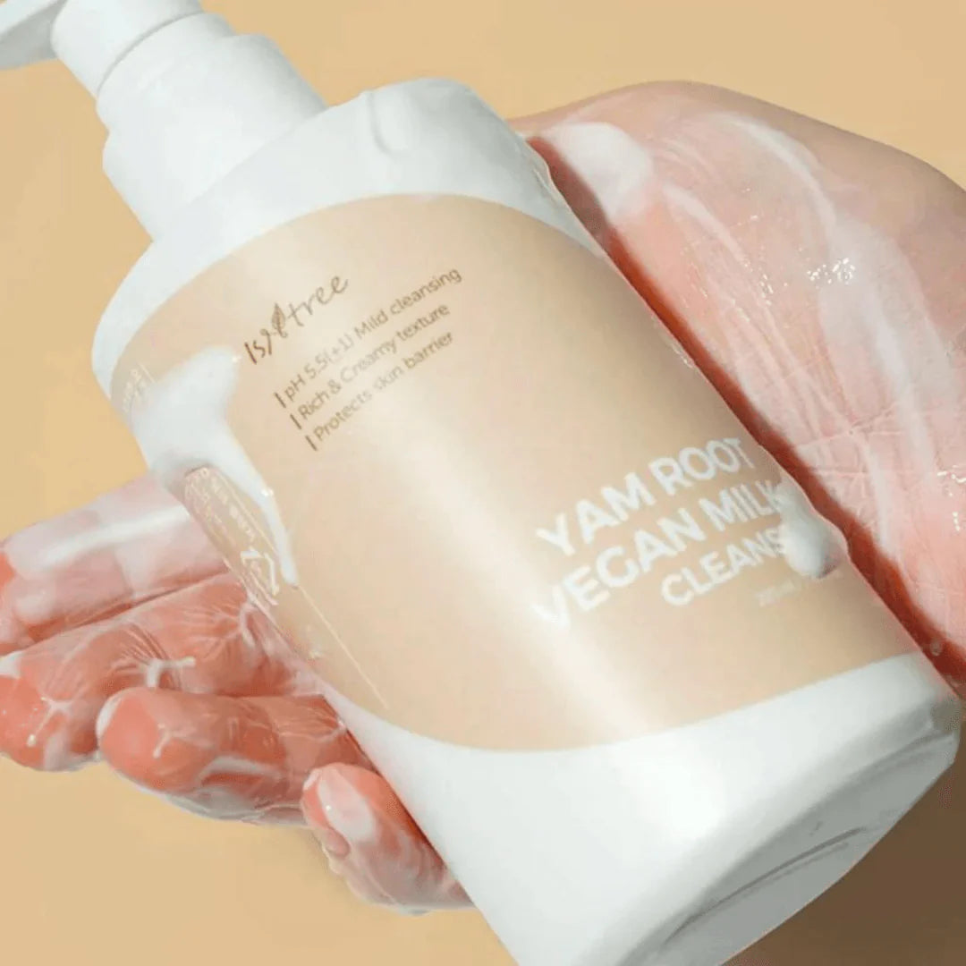 Creamy Isntree Vegan Milk Cleanser texture β Non-foaming soothing Korean cleanser for sensitive and eczema-prone skin at Atelier De Glow UAE.