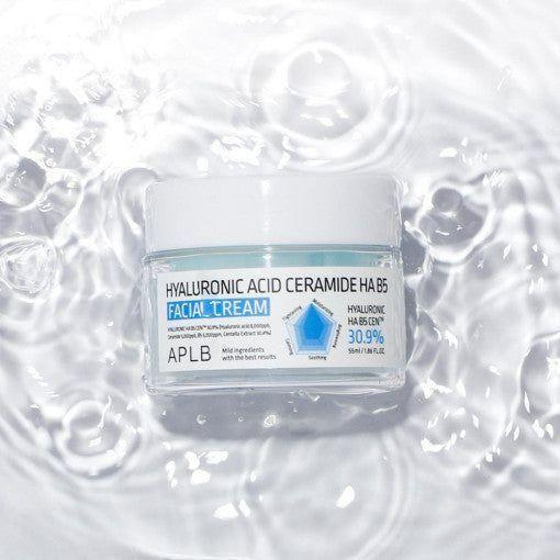 Refreshing, non-greasy texture of APLB HA B5 Facial Cream – Fast-absorbing Korean moisturizer for a "Glass Skin" plumped effect at Atelier De Glow UAE.
