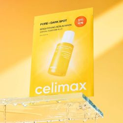 Ultra-adhesive sheet mask soaked in celimax Brightening Serum β Refreshing Korean skincare for achieving an even, radiant complexion at Atelier De Glow UAE.