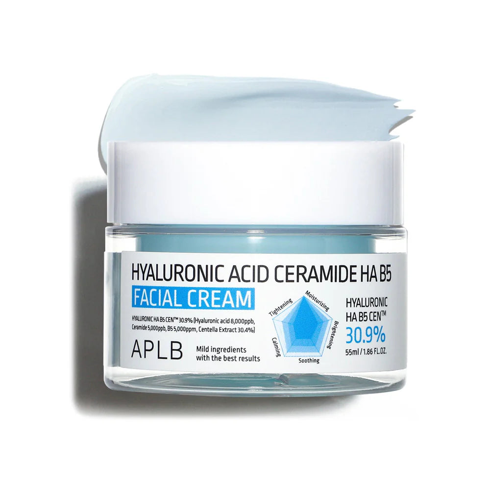 APLB Hyaluronic Acid Ceramide HA B5 Facial Cream – Korean barrier repair moisturizer with Panthenol and multi-weight Hyaluronic Acid at Atelier De Glow UAE.