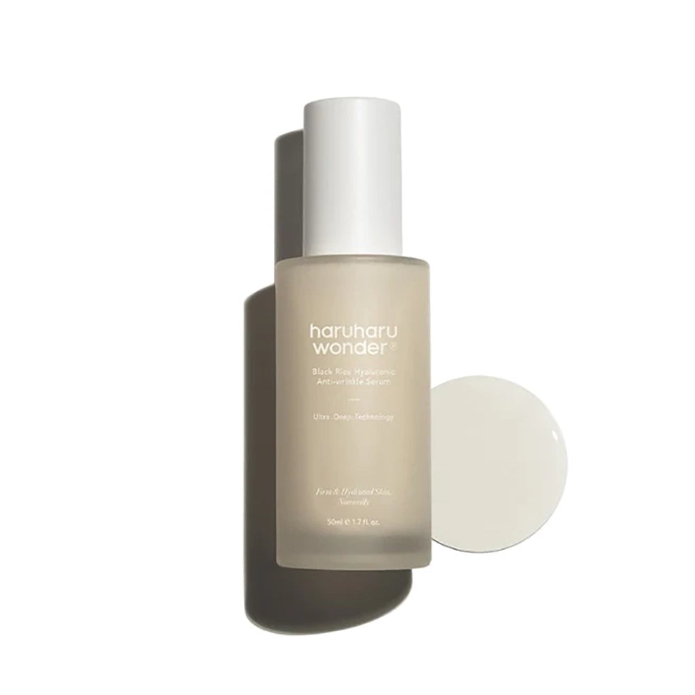 Haruharu Wonder Black Rice Hyaluronic Anti-wrinkle Serum – Korean age-care serum with fermented Black Rice and Hyaluronic Acid available at Atelier De Glow UAE.