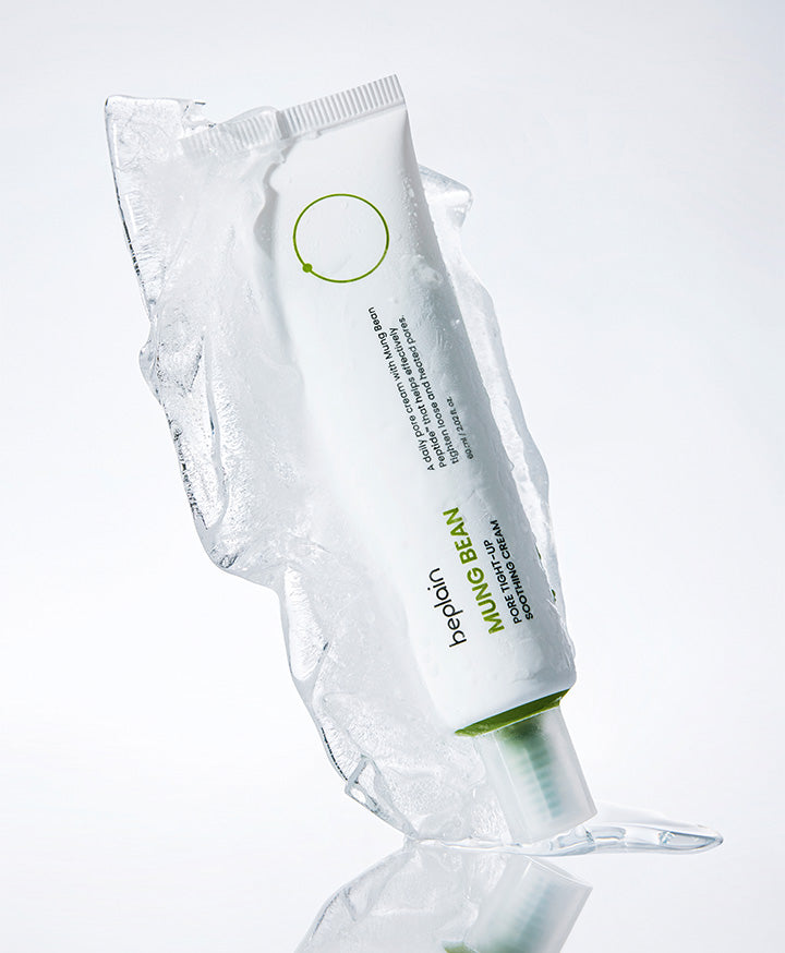 Refreshing, gel-cream texture of beplain Mung Bean Pore Tight-up Cream β Non-greasy Korean skincare for "Glass Skin" smoothness at Atelier De Glow UAE.