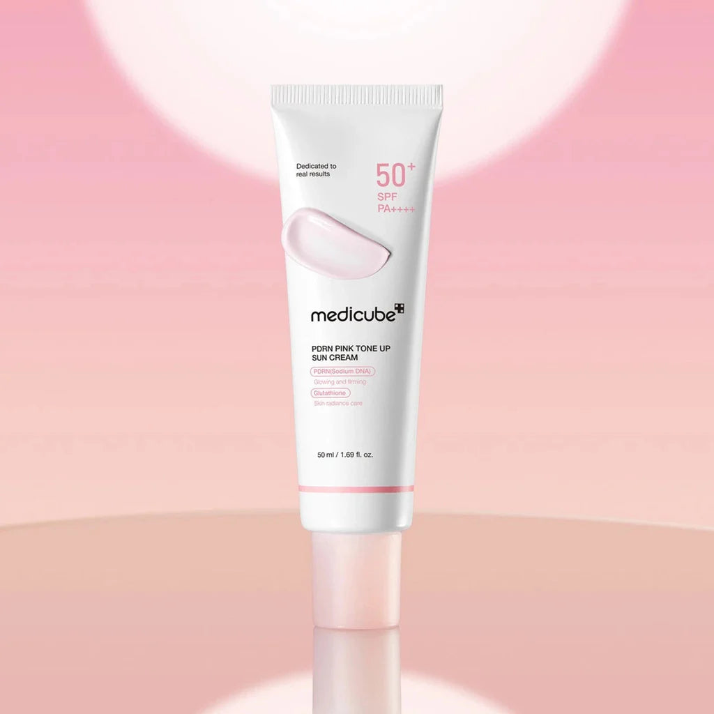 Medicube PDRN Sunscreen for dull yellow undertones, melasma spots, sun-induced fine lines, and dehydrated skin sagging – Protection cream from Atelier De Glow UAE.