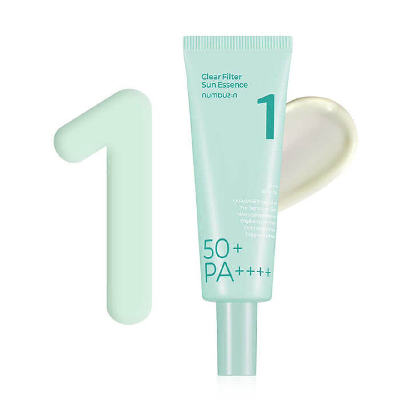 Numbuzin No.1 Clear Filter Sun Essence β 50ml SPF 50+ PA++++ sunscreen with Heartleaf and Centella extracts available at Atelier De Glow UAE.