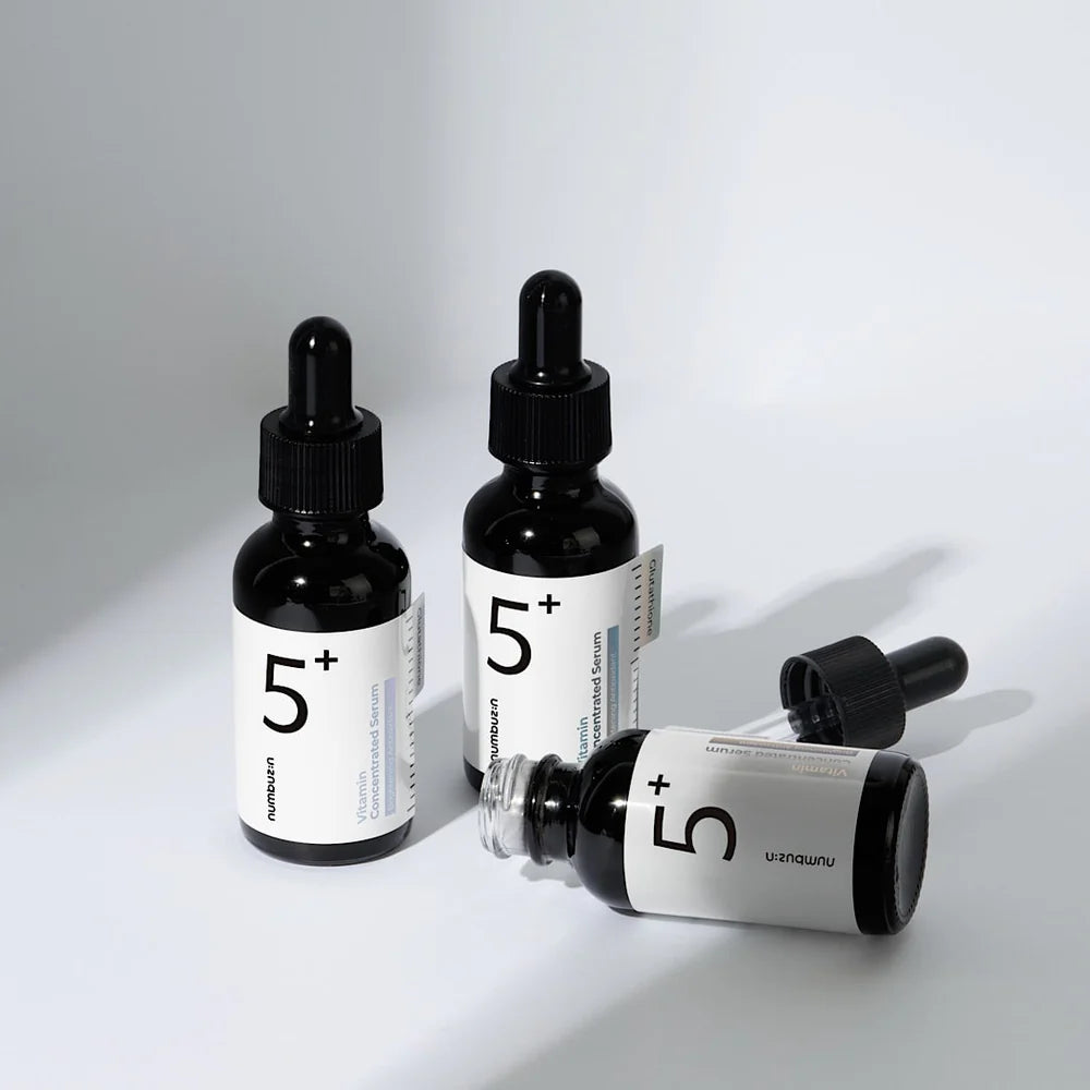 Numbuzin No.5 Vitamin Concentrated Serum for correcting uneven skin tone, diminishing hyperpigmentation, and brightening dull, tired-looking complexions from Atelier De Glow UAE.