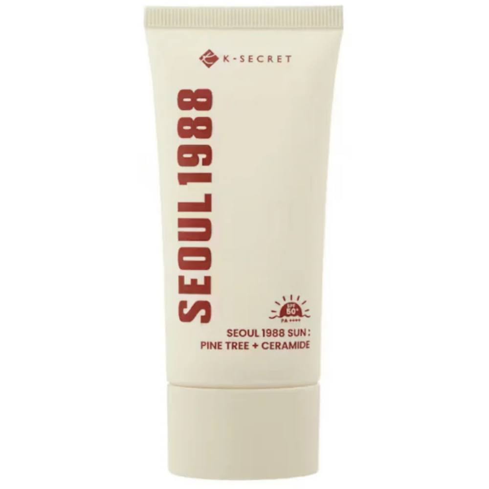 KSECRET SEOUL 1988 Sun Pine Tree + Ceramide SPF50+ PA++++ – 50ml lightweight daily barrier-repairing chemical sunscreen available at Atelier De Glow UAE.