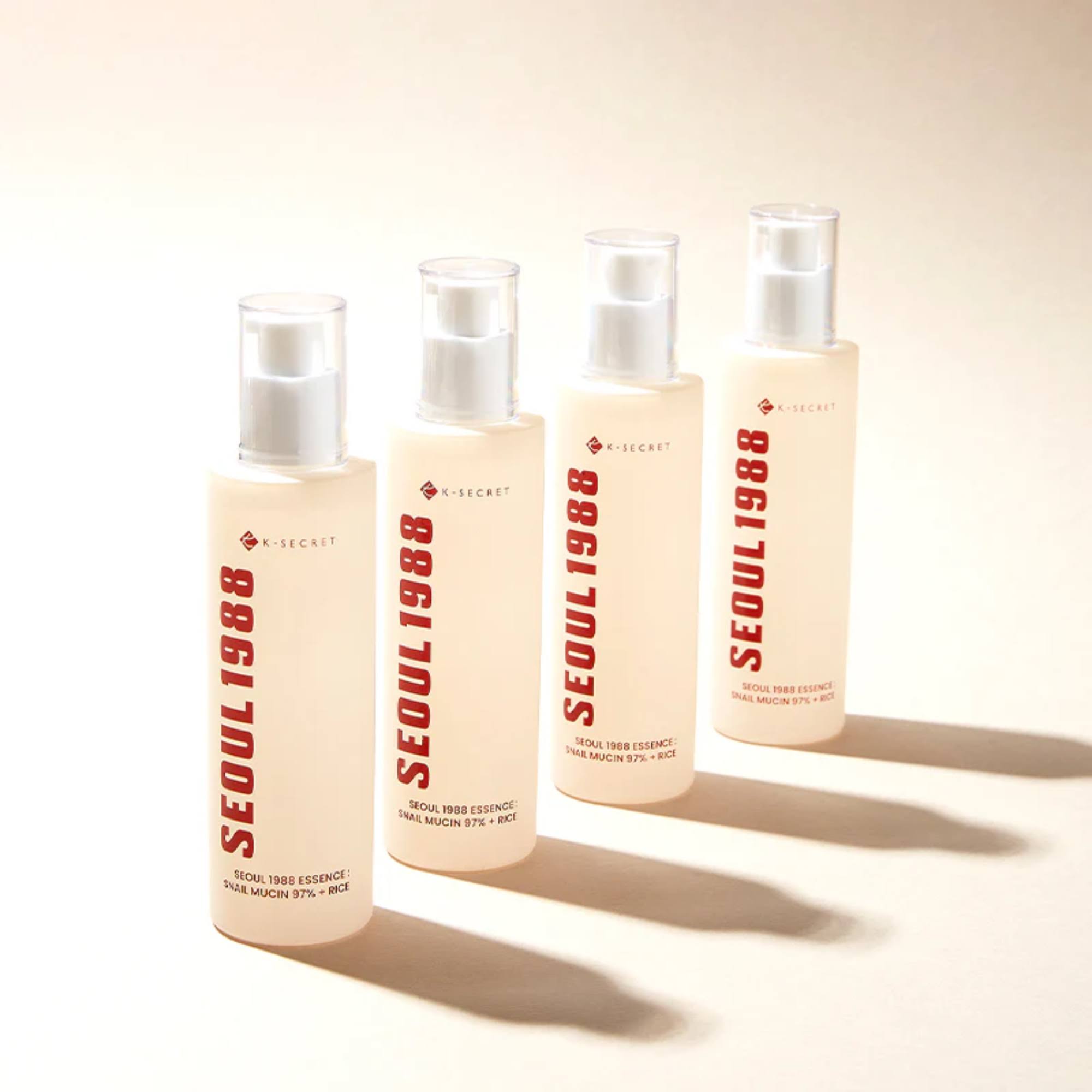 KSECRET snail mucin essence for fading pitted acne scars, post-inflammatory redness, and chronic dehydration β Restorative "Rice Ferment" fluid from Atelier De Glow UAE.