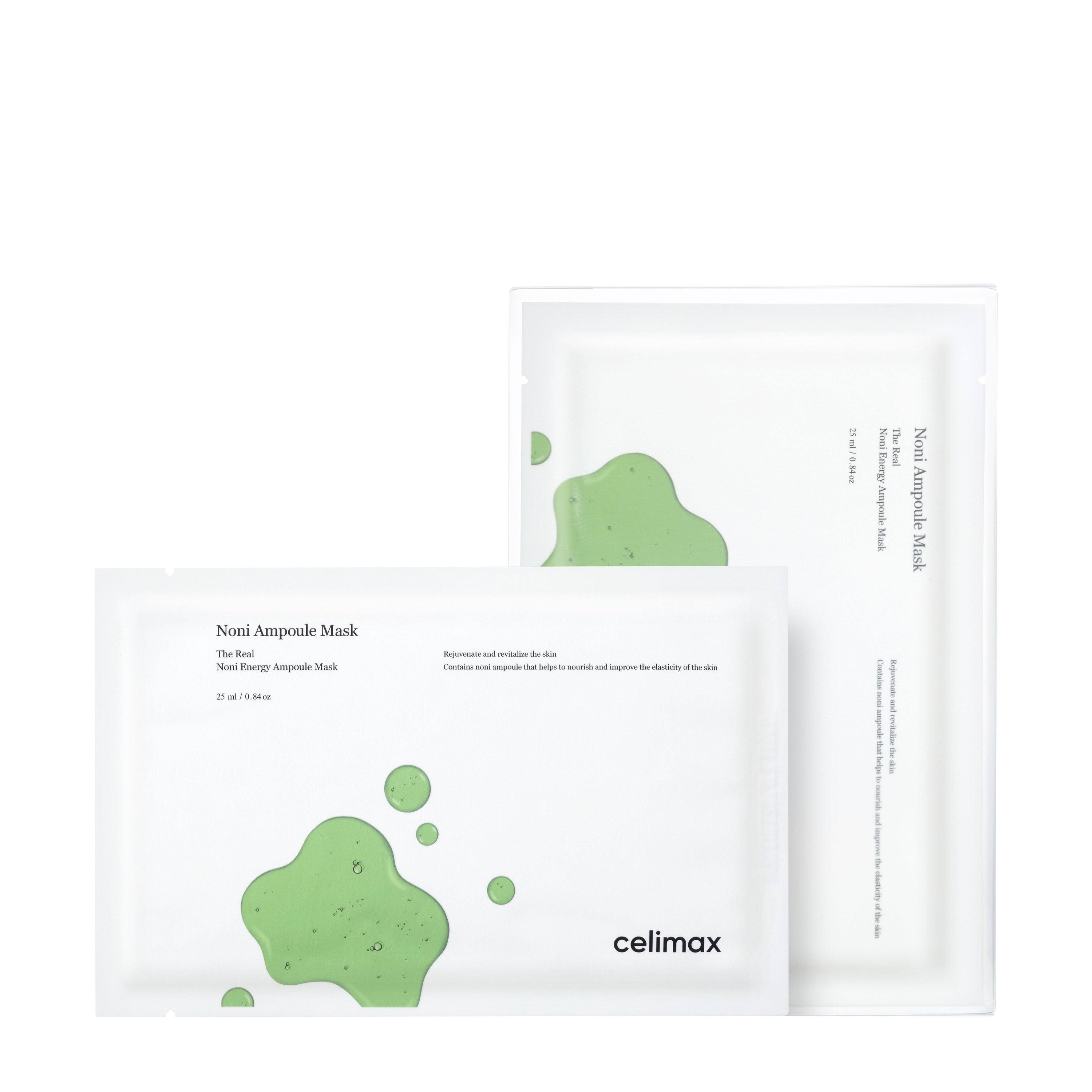 celimax The Real Noni Energy Ampoule Mask – Korean sheet mask with 52% Noni Fruit Extract and Noni Seed Oil available at Atelier De Glow UAE.