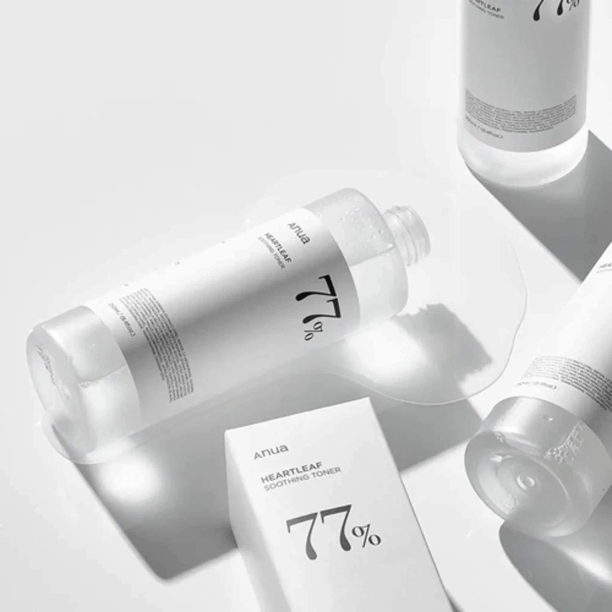 Watery, lightweight Anua Heartleaf 77 Toner texture β Non-sticky Korean liquid for the "7-Skin Method" and "Glass Skin" prep at Atelier De Glow UAE.
