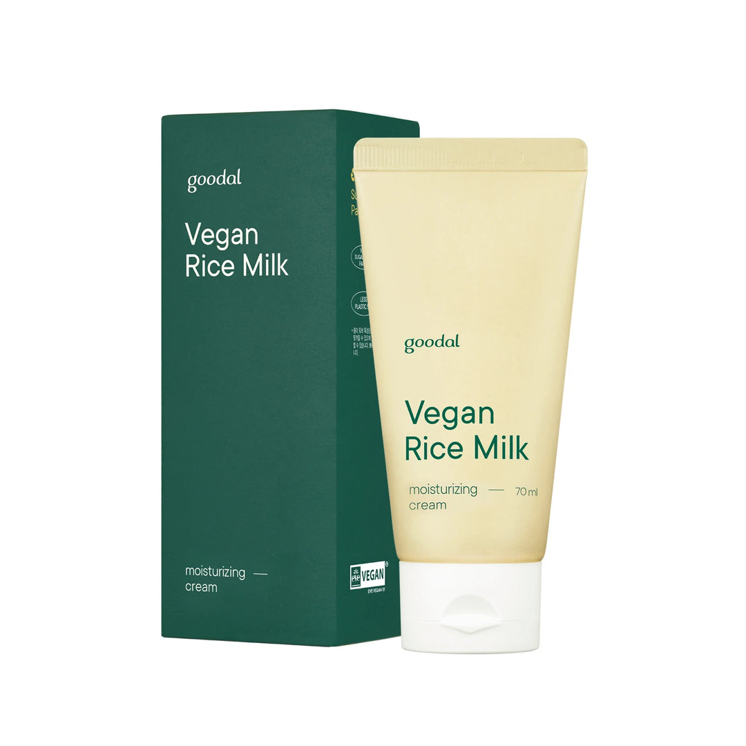 Creamy, non-greasy texture of Goodal Vegan Rice Milk Cream – Fragrance-free, 100% vegan Korean moisturizer for sensitive skin at Atelier De Glow UAE.