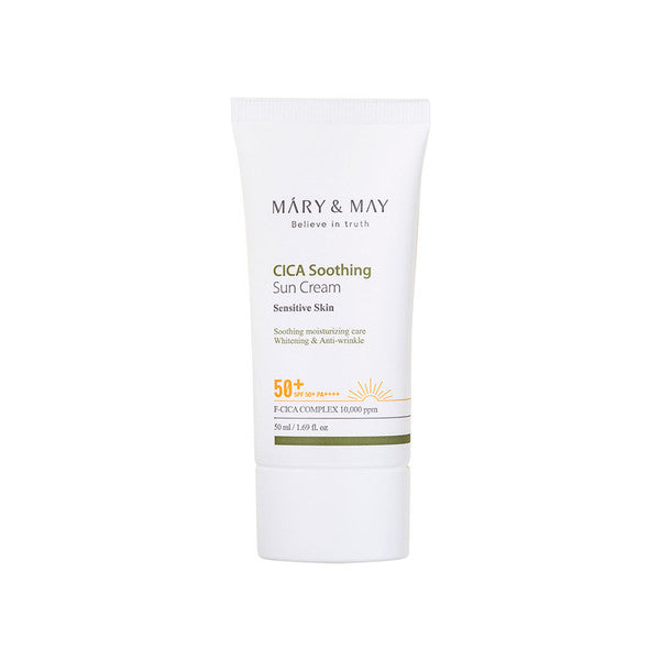 Mary & May Cica Soothing Sun Cream – 50ml Vegan Korean sunscreen with 10,000ppm Centella Asiatica Complex available at Atelier De Glow UAE.