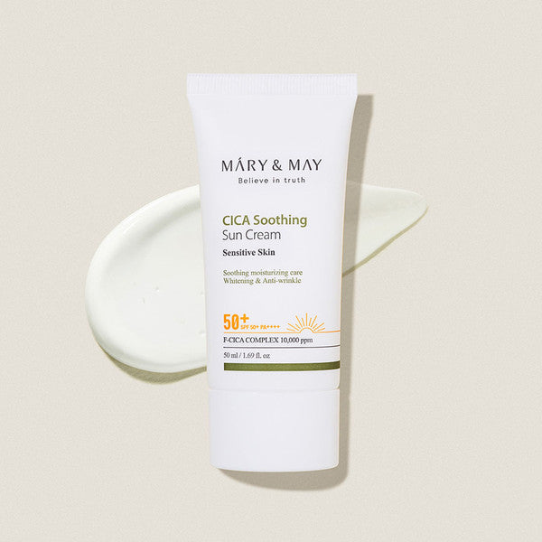 Mary & May Sun Cream for sensitive, red, and irritated skin – Soothing SPF50+ PA++++ Korean sun protection from Atelier De Glow UAE.