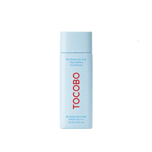 TOCOBO Bio Watery Sun Cream – 50ml Korean SPF 50+ with Bio-Hyaluronic Acid and Mung Bean Extract available at Atelier De Glow UAE.