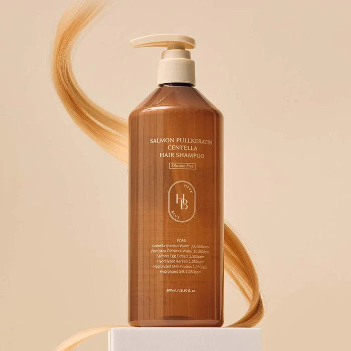 HEVEBLUE shampoo for hair thinning, damaged strands, and sensitive scalps – Repairing "Salmon DNA" hair wash from Atelier De Glow UAE.