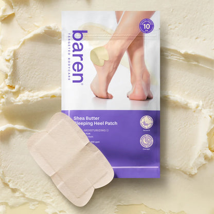 Ultra-slim, transparent, and flexible 4-way wing shape design of Baren Sleeping Patch wrapping snugly around a dry heel at Atelier De Glow UAE.